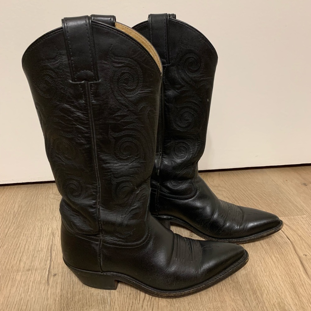 Tony Lama Vintage Black Cowboy Boots Sz 7B